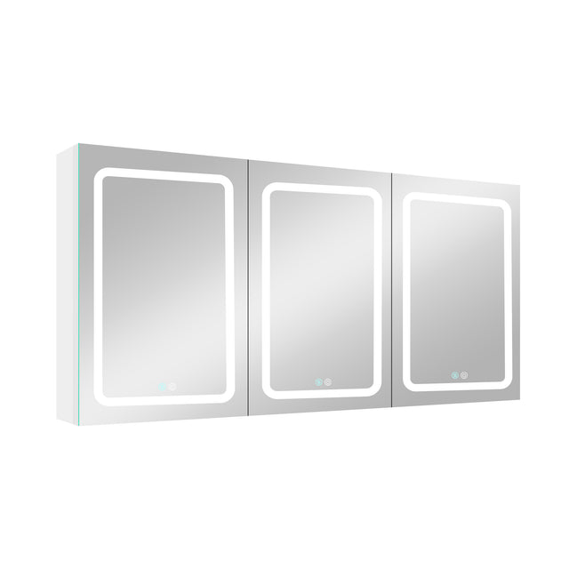 60x30 Inch LED Bathroom Medicine Cabinet Surface Mount Double Door Lighted Medicine Cabinet, Medicine Cabinets for Bathroom with Mirror Defogging, Dimmer White - W995S00070 - image - 1