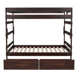 Full over Full Wood Bunk Bed with 2 Drawers, Espresso - Home Elegance USA