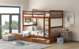 Twin-Over-Twin Bunk Bed with Ladders and Two Storage Drawers (Walnut) - Home Elegance USA