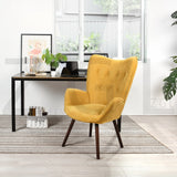 Modern Wingback Accent Armchair Living Room Tufted Fabric Upholstery, YELLOW - Home Elegance USA