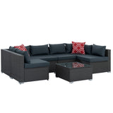 Patio Furniture, Outdoor Furniture, Seasonal PE Wicker Furniture, 7 Set Wicker Furniture With Tempered Glass Coffee Table