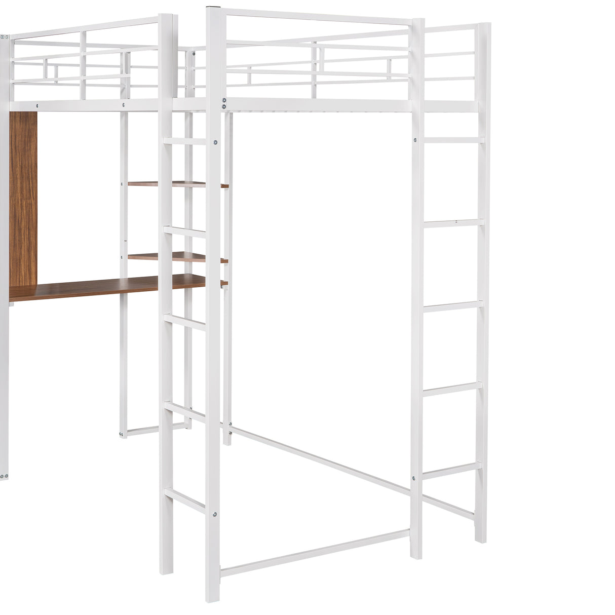 Twin Metal Loft Bed with 2 Shelves and one Desk ,WHITE(Old SKU: MF281206AAK)