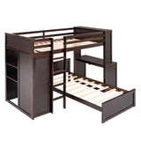Twin size Loft Bed with a Stand-alone bed, Shelves,Desk,and Wardrobe-Espresso - Home Elegance USA