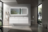 71'' Wall Mounted Double Bathroom Vanity in Gloss White With White Solid Surface Vanity Top