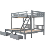 Full Over Twin & Twin Bunk Bed, Wood Triple Bunk Bed with Drawers and Guardrails, Gray (OLD SKU: LP000143AAE) - Home Elegance USA