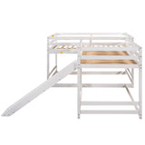 Full and Twin Size L-Shaped Bunk Bed with Slide and Short Ladder,White - Home Elegance USA