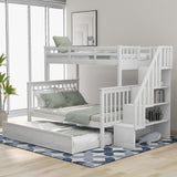 Stairway Twin-Over-Full Bunk Bed with Twin size Trundle, Storage and Guard Rail for Bedroom, Dorm, for Adults, White(OLD SKU :LP000119AAK) - Home Elegance USA