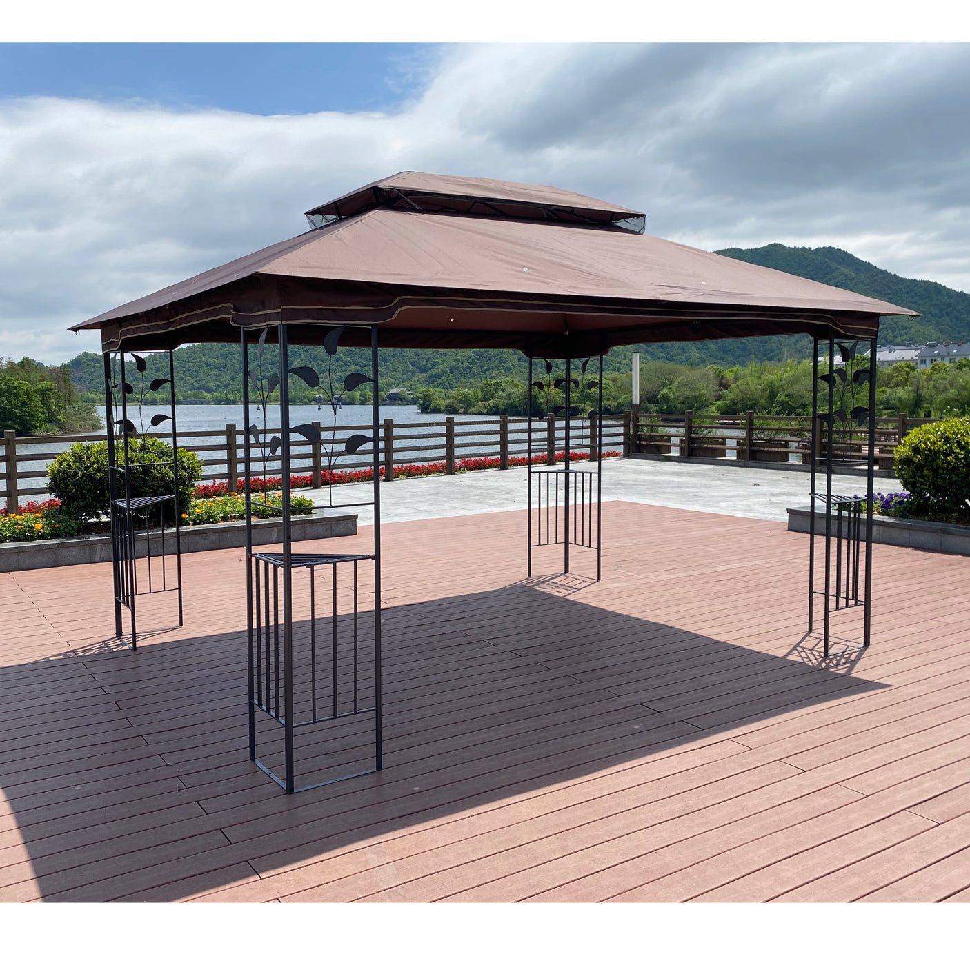 13x10 Outdoor Patio Gazebo Canopy Tent With Ventilated Double Roof And Mosquito net(Detachable Mesh Screen On All Sides),Suitable for Lawn, Garden, Backyard and Deck,Brown Top