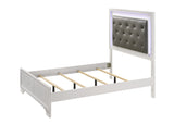 Modern White Crocodile Skin Finish Upholstered 1pc Queen Size LED Panel Bed Faux Diamond Tufted Bedroom Furniture