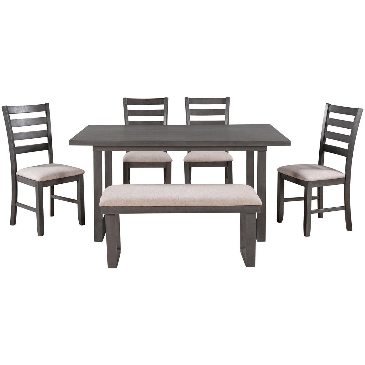 TREXM 6-Pieces Family Furniture, Solid Wood Dining Room Set with Rectangular Table & 4 Chairs with Bench(Gray) - Home Elegance USA