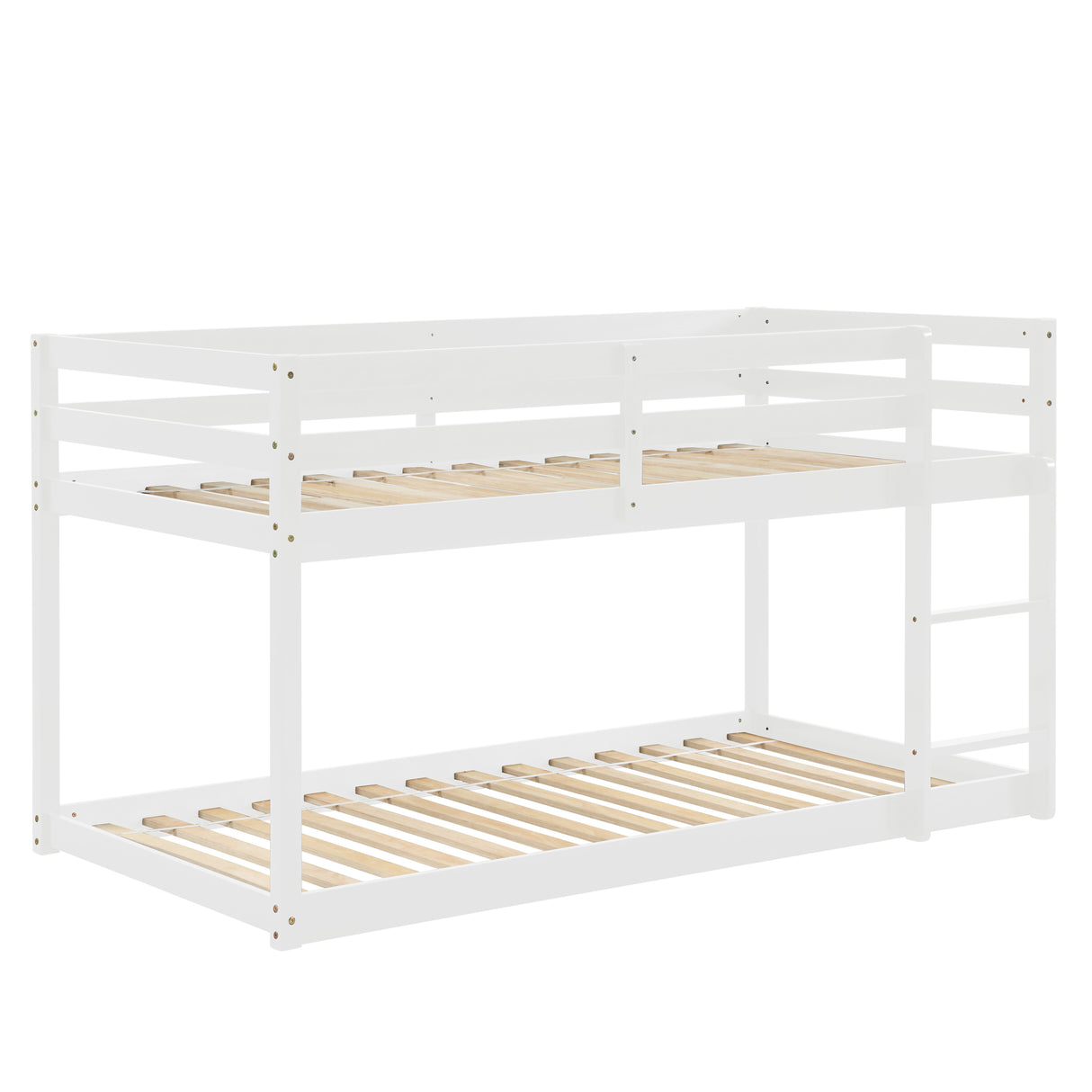 Twin over Twin Floor Bunk Bed, White(Old Sku:W50430320) - Home Elegance USA