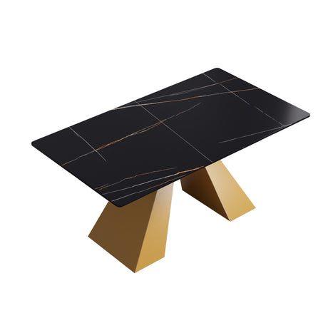 63"Modern artificial stone black straight edge golden metal leg dining table - 6 people - W1535S00070 - image - 4