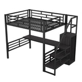 Full Size Metal Loft Bed with Desk, Storage Staircase and Small Wardrobe, Storage stairs can be installed left and right,Black - Home Elegance USA