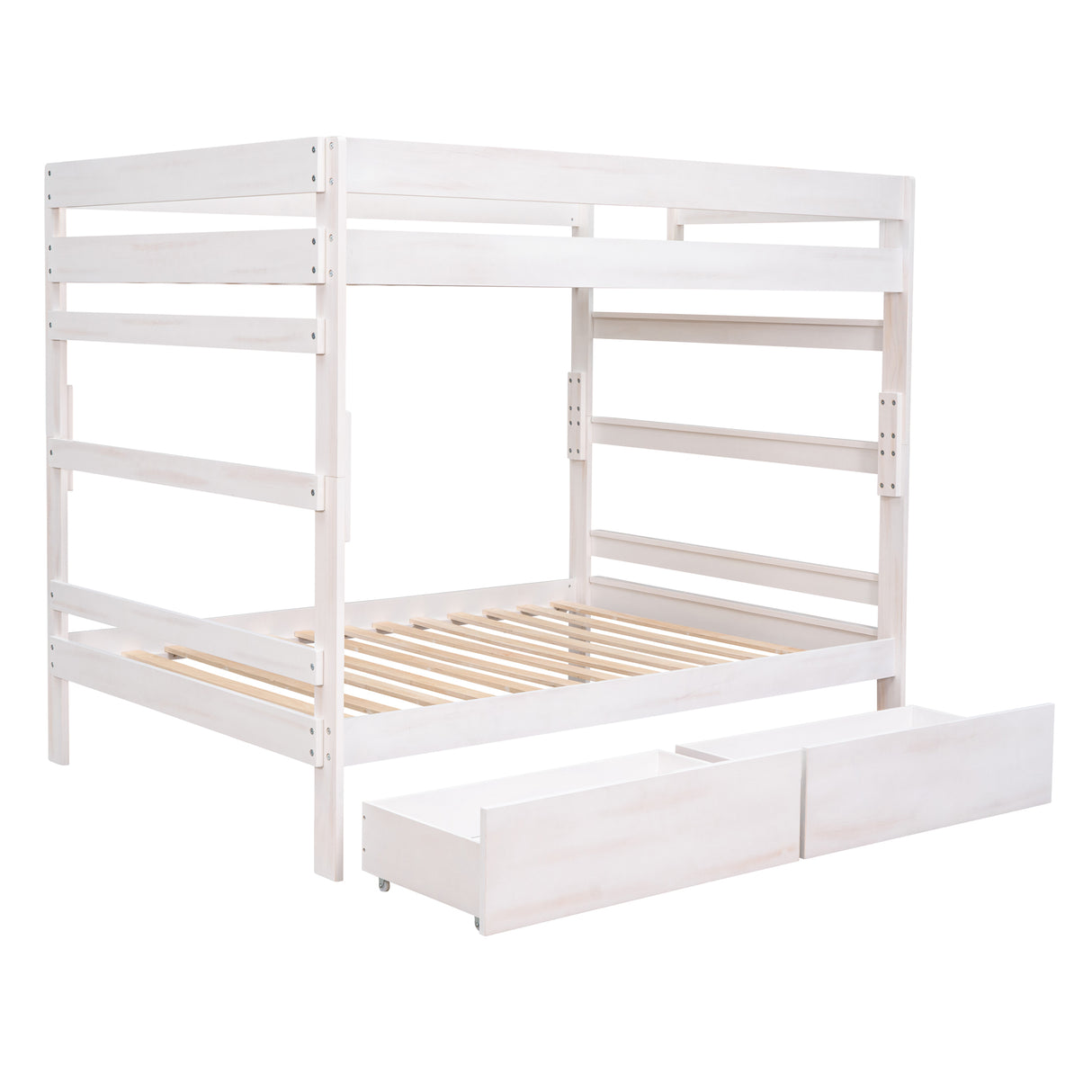 Full over Full Wood Bunk Bed with 2 Drawers, White - Home Elegance USA