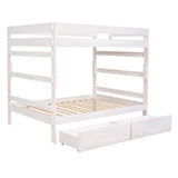 Full over Full Wood Bunk Bed with 2 Drawers, White - Home Elegance USA