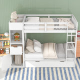 Twin Size Bunk Bed with Trundle and Attached Multifunctional Locker,White - Home Elegance USA