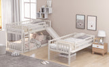 Twin-Over-Twin-Over-Twin Triple Bed with Built-in Ladder and Slide, Triple Bunk Bed with Guardrails, White(OLD SKU: LP000051AAK) - Home Elegance USA