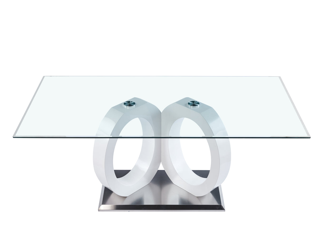 Modern Design Tempered Glass Dining Table with White MDF Middle Support and Stainless Steel Base - Home Elegance USA