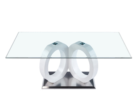 Modern Design Tempered Glass Dining Table with White MDF Middle Support and Stainless Steel Base - Home Elegance USA