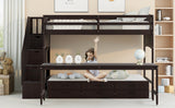 Stairway Twin XL Loft Bed with Twin Size Trundle and 3 Drawers, Storage, Desk, Espresso - Home Elegance USA