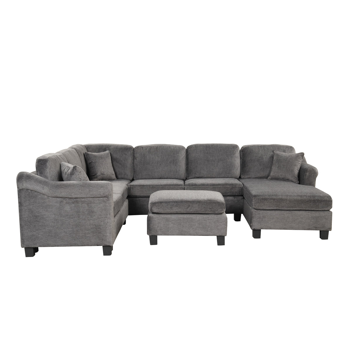 122.1" *91.3" 4pcs Sectional Sofa with Ottoman with Right Side Chaise velvet fabric Dark Gray | Home Elegance USA