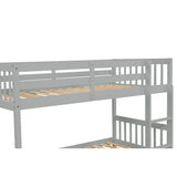 Twin Over Twin Bunk Beds with Trundle, Solid Wood Trundle Bed Frame with Safety Rail and Ladder, Kids/Teens Bedroom, Guest Room Furniture, Can Be converted into 2 Beds,Grey (Old Sku:W504S00027) - Home Elegance USA