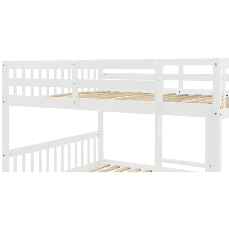 Full Over Full Bunk Bed with Trundle, Convertible to 2 Full Size Platform Bed, Full Size Bunk Bed with Ladder and Safety Rails for Kids, Teens, Adults,White(Old Sku:W504S00002) - Home Elegance USA