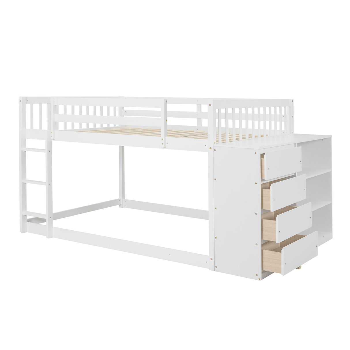 Full over Full Bunk Bed with 4 Drawers and 3 Shelves-White - Home Elegance USA