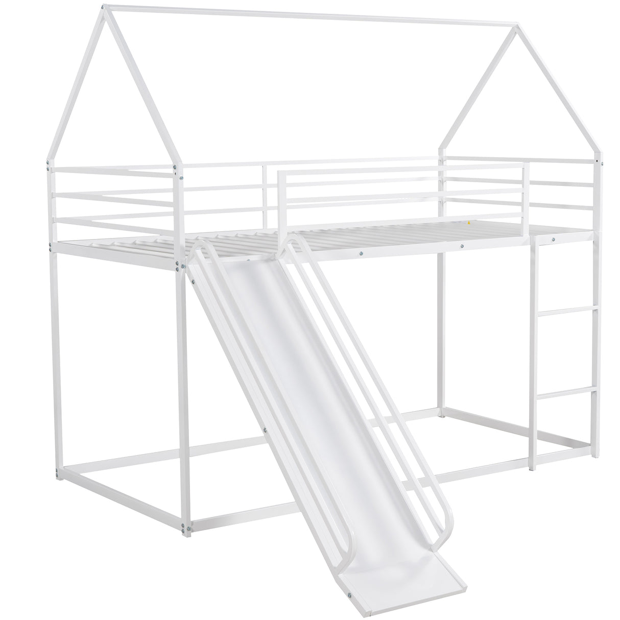 Twin over Twin House Bunk Bed with Ladder and Slide,White - Home Elegance USA