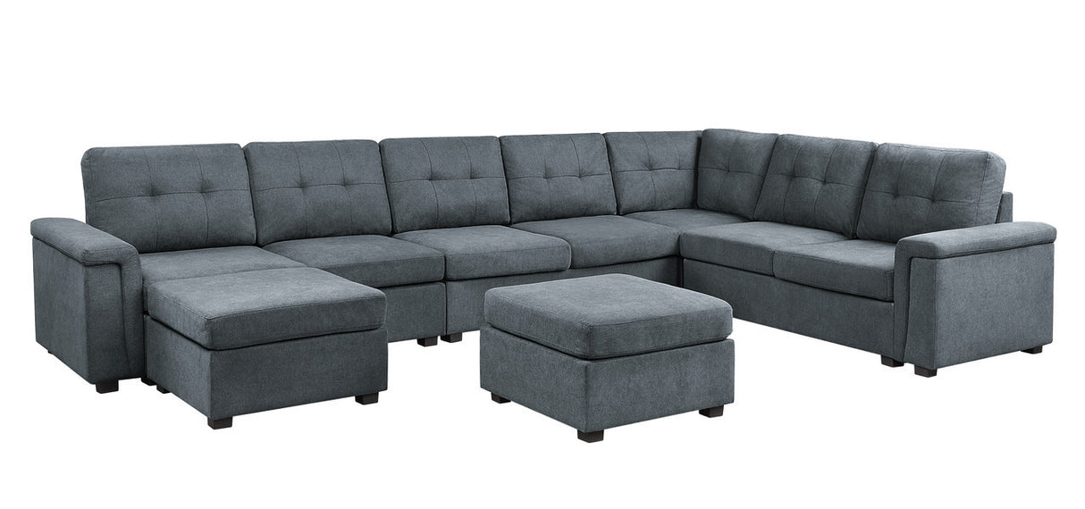 Isla Gray Woven Fabric 9-Seater Sectional Sofa with Ottomans - Home Elegance USA