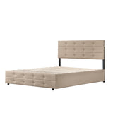 Queen Size Upholstered Linen Fabric Trundle bed with drawers Light Beige