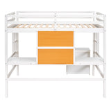 Full size Loft Bed with Desk and Writing Board, Wooden Loft Bed with Desk & 2 Drawers Cabinet- White - Home Elegance USA