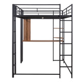 Full Size Metal Loft Bed with 2 Shelves and one Desk ,Black (Old SKU: LP000191AAB )