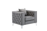 Lorreto Gray Velvet Fabric Sofa Loveseat Chair Living Room Set Home Elegance USA