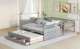 Twin-Over-Full Bunk Bed with Twin size Trundle , Separable Bunk Bed with Drawers for Bedroom - Gray - Home Elegance USA