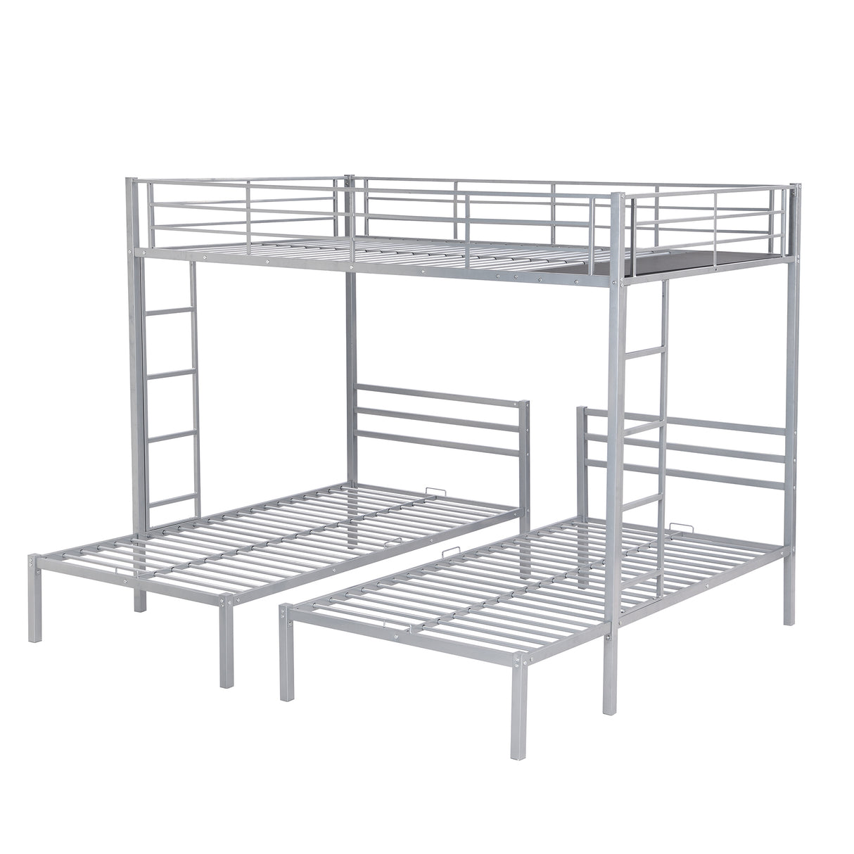 Full over Twin&Twin Size Bunk Bed with Built-in Shelf, Silver - Home Elegance USA