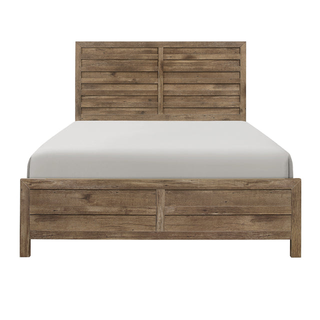 Weathered Pine Finish 1pc Queen Bed Modern Line Pattern Rusticated Style Bedroom Furniture - Home Elegance USA