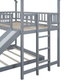 Twin over Full House Bunk Bed with Slide and Built-in Ladder, Full-Length Guardrail, Gray (Expected Arrival Time:8.10) - Home Elegance USA