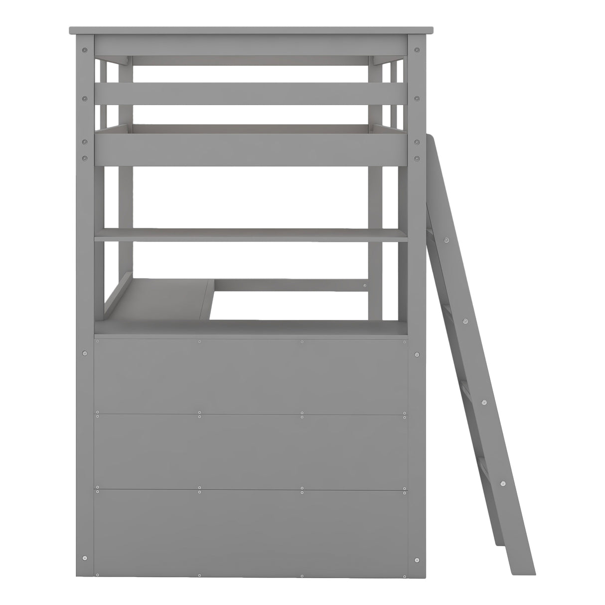 Twin Size Loft Bed with Desk and Shelves,Two Built-in Drawers,Gray(OLD SKU:GX000803AAE) - Home Elegance USA