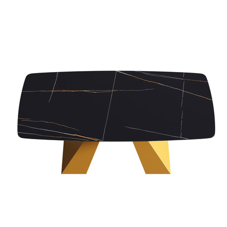 70.87"Modern artificial stone black curved golden metal leg dining table - can accommodate 6 - 8 people - W1535S00097 - image - 4