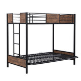 Twin-Over-Futon Bunk Bed, Metal Futon Bunk Bed Frame with Guardrails and Ladder(Black)(OLD SKU:LP000096AAB) - Home Elegance USA