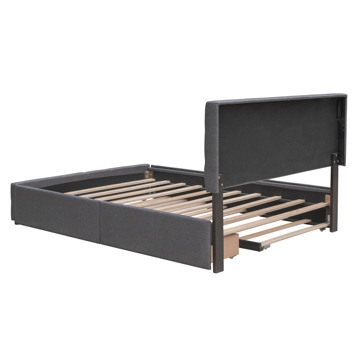 Upholstered Platform Bed with 2 Drawers and 1 Twin XL Trundle,  Linen Fabric, Queen Size - Dark Gray(OLD SKU :LP000314AAE) - Home Elegance USA