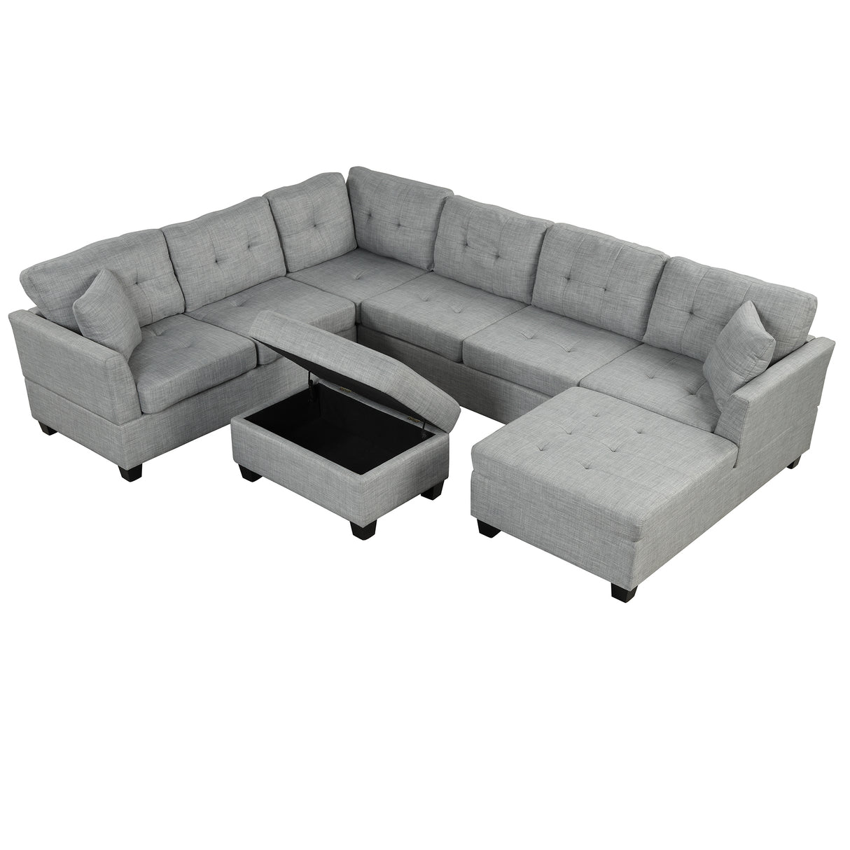 121.3" Oversized Sectional Sofa with Storage Ottoman, U Shaped Sectional Couch with 2 Throw Pillows for Large Space Dorm Apartment - SG000870AAE - image - 12