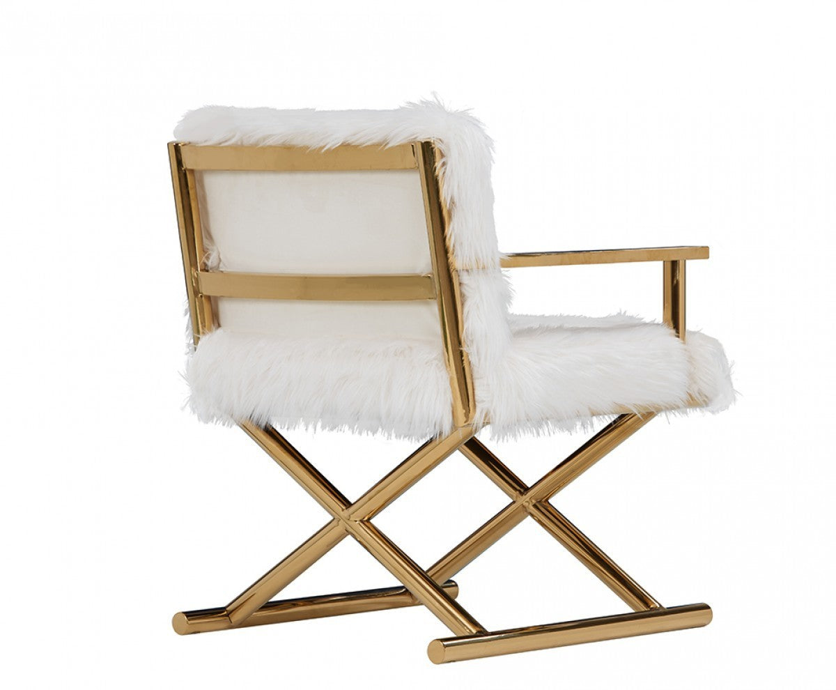 Modrest Corley Modern White Faux Fur & Gold Accent Chair - Home Elegance USA
