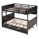 Full-Over-Full Bunk Bed with Twin size Trundle , Separable Bunk Bed with Bookshelf for Bedroom-Espresso - Home Elegance USA