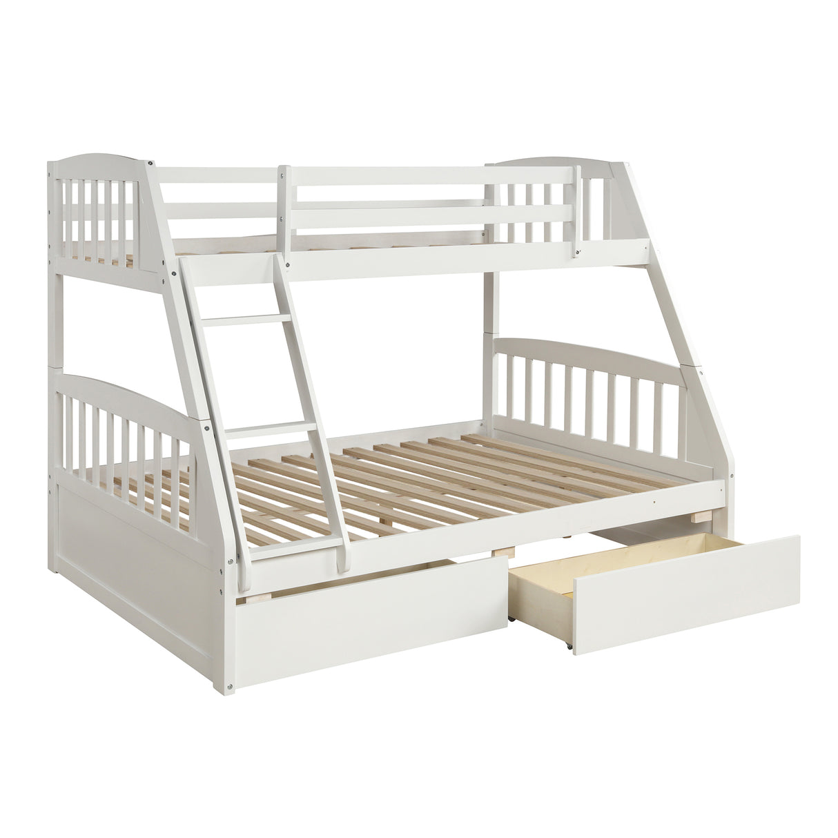 TOPMAX Solid Wood Twin Over Full Bunk Bed with Two Storage Drawers, White
