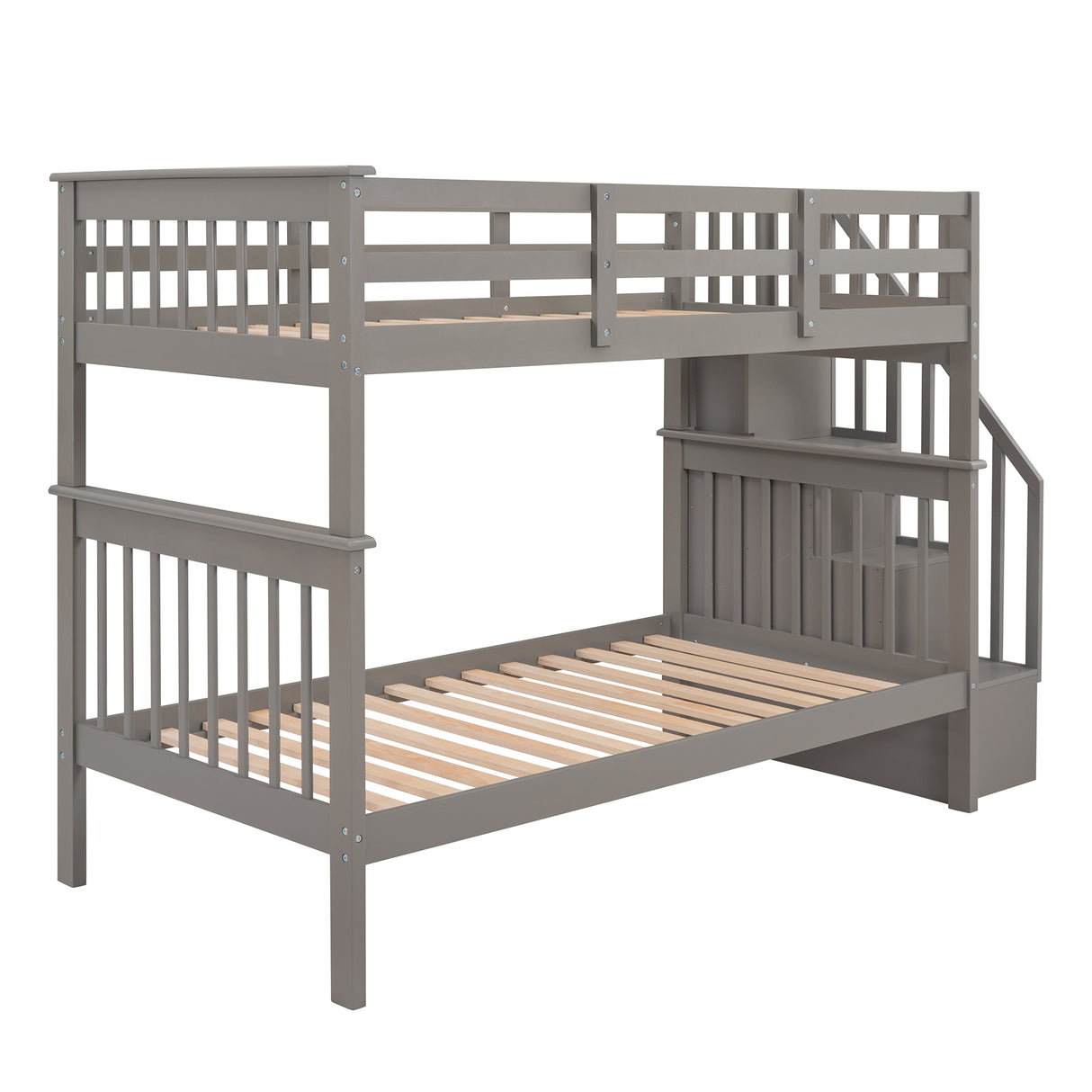 Stairway Twin-Over-Twin Bunk Bed with Storage and Guard Rail for Bedroom, Dorm, Gray color(OLD SKU :LP000109AAE) - Home Elegance USA