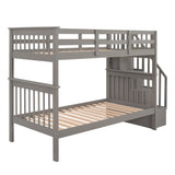 Stairway Twin-Over-Twin Bunk Bed with Storage and Guard Rail for Bedroom, Dorm, Gray color(OLD SKU :LP000109AAE) - Home Elegance USA