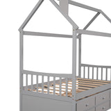 Twin size Wooden House Bed with Trundle and 3 Storage Drawers-Gray - Home Elegance USA