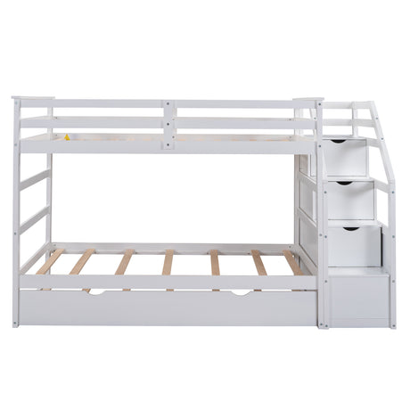Twin-Over-Twin Bunk Bed with Twin Size Trundle and 3 Storage Stairs,White(OLD SKU :LP000064AAK)